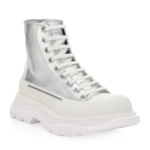 ALEXANDER MCQUEEN TREAD SLICK METALLIC BOOTS LACEUP LEATHER SZ 7